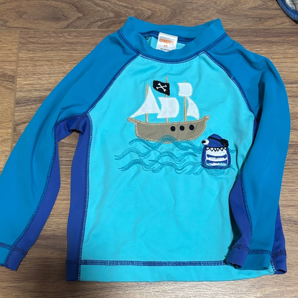 Gymboree Teal and Blue Pirate Ship Rashguard